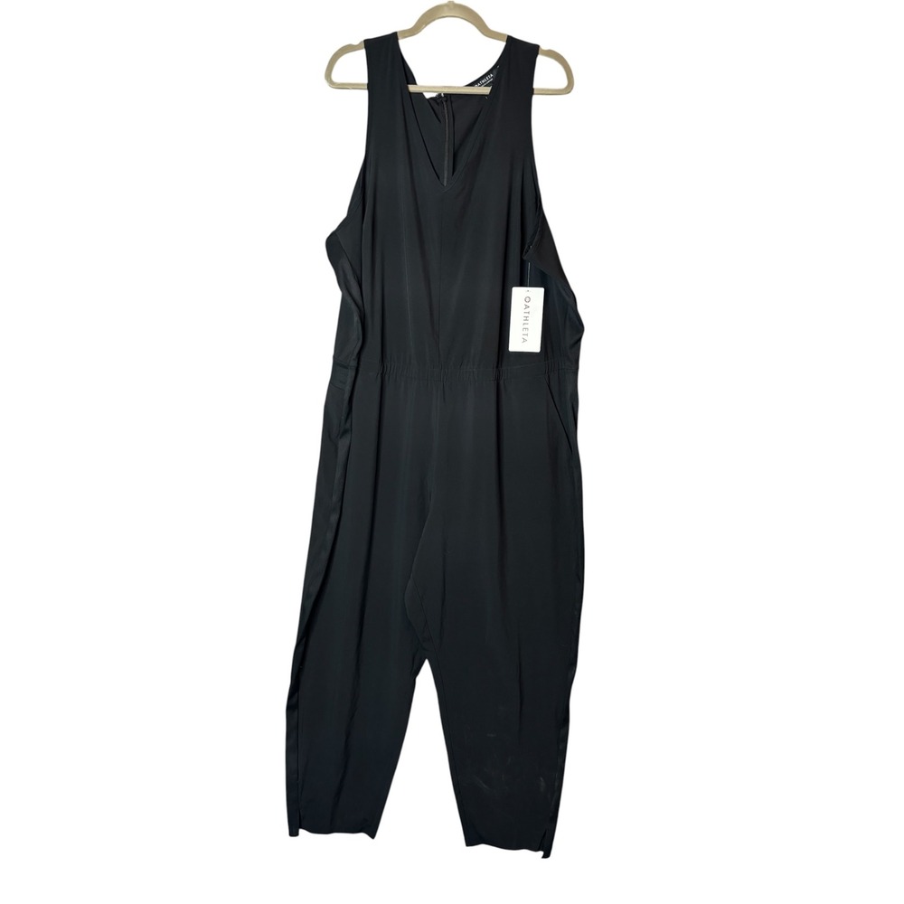 Athleta Brooklyn Jumpsuit Black Featherweight Stretch Sleeveless V-Neck Size 22